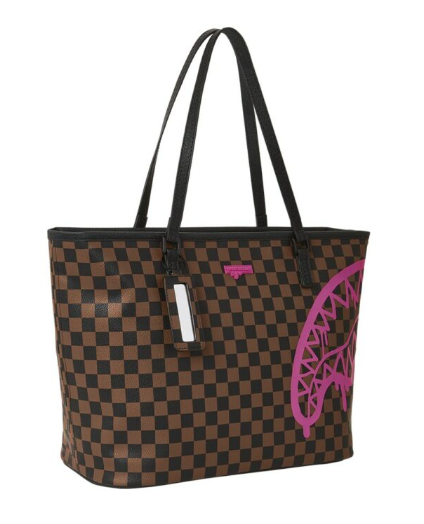 Sprayground 910T5334NSZ PINK DRIP BROWN CHECK TOTE BAG